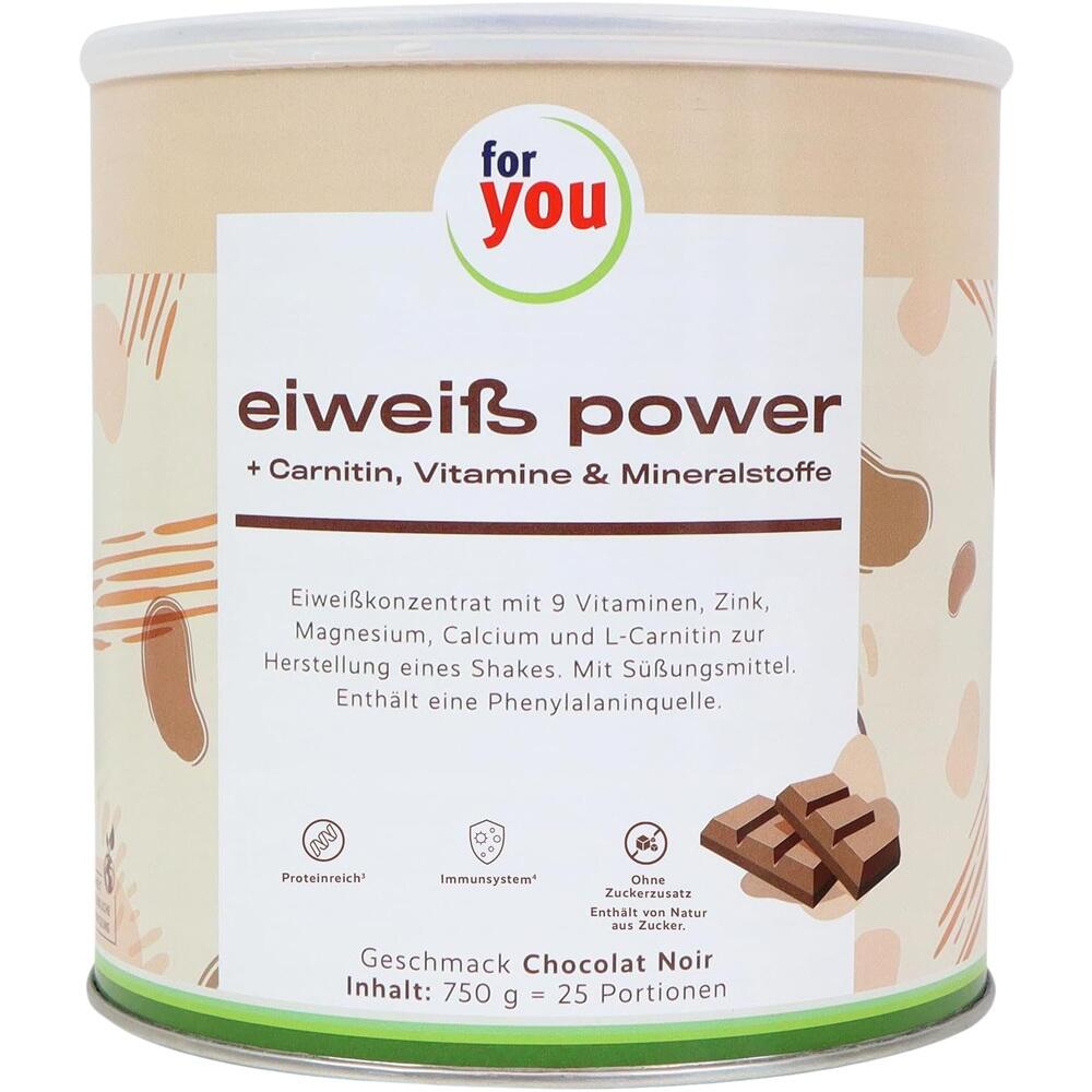 Eine Dose Proteinpulver mit Schokoladengeschmack und Vitaminen.