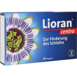 Blaue Arzneimittelverpackung von Lioran für besseren Schlaf, mit Blume abgebildet.