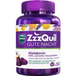 Lila Dose mit Schlafgummis, die Melatonin enthalten und beim Einschlafen helfen.